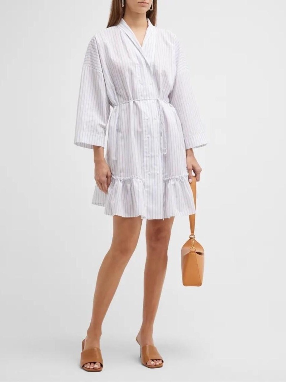 Harshman Nebbi Caftan White/Lavender Stripes Cotton/Linen XS NWT